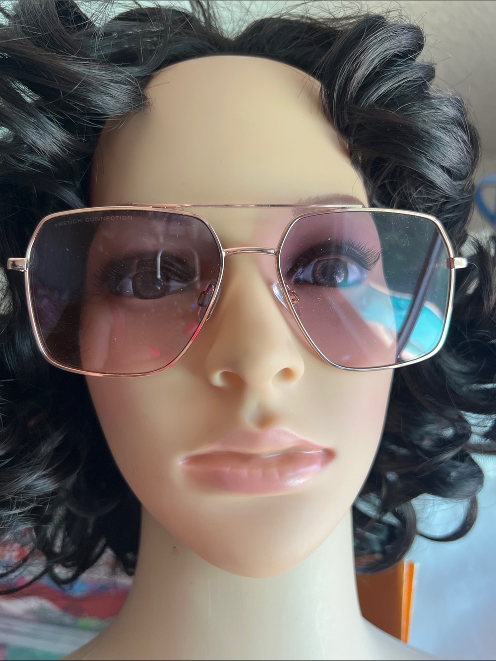French Connection Rose Gold Frame Sunglasses with Pink Lenses